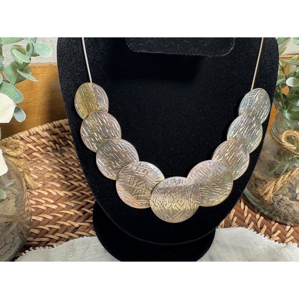 Vintage Glam Erica Lyons Etched Gold/Silver Toned Disc Necklace Statement piece.